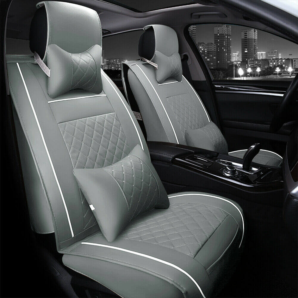 gray 5-Seat Car Seat Cover, Luxury Leather Lattice