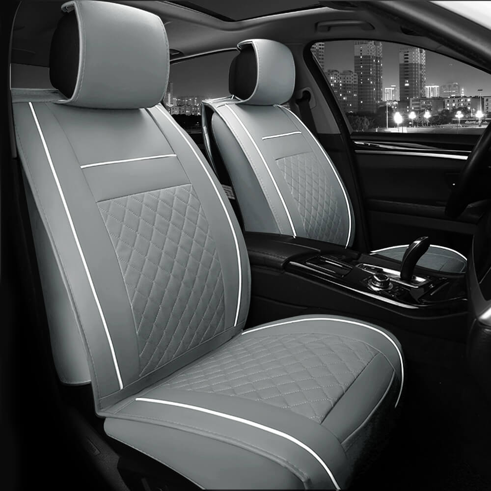 gray front 5-Seat Car Seat Cover, Luxury Leather Lattice