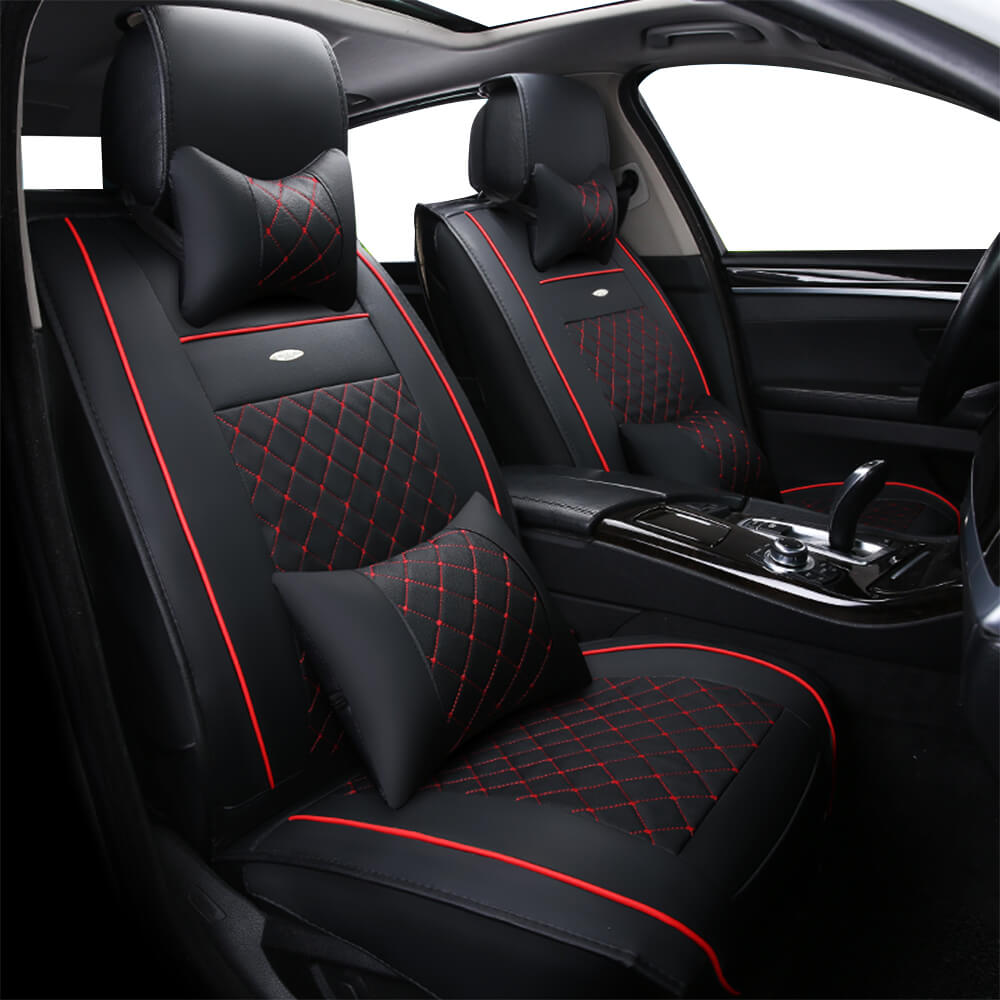 red 5-Seat Car Seat Cover, Luxury Leather Lattice