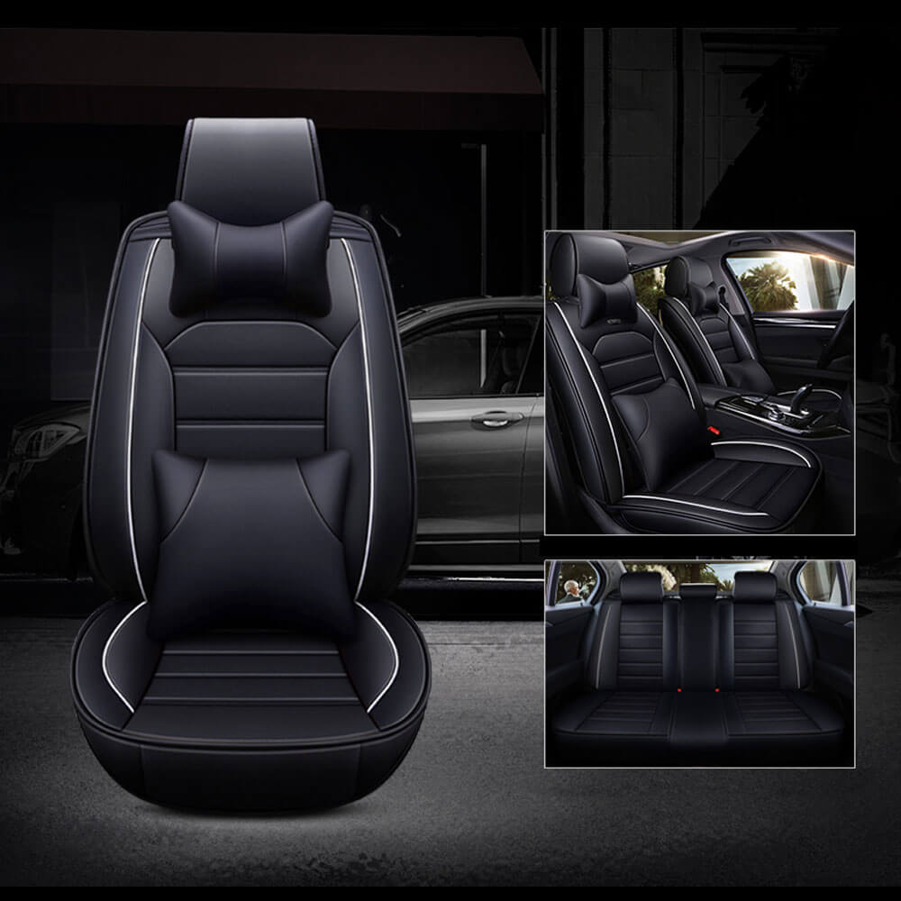 black display of Car Seat Covers Luxury Leather 5 Seats