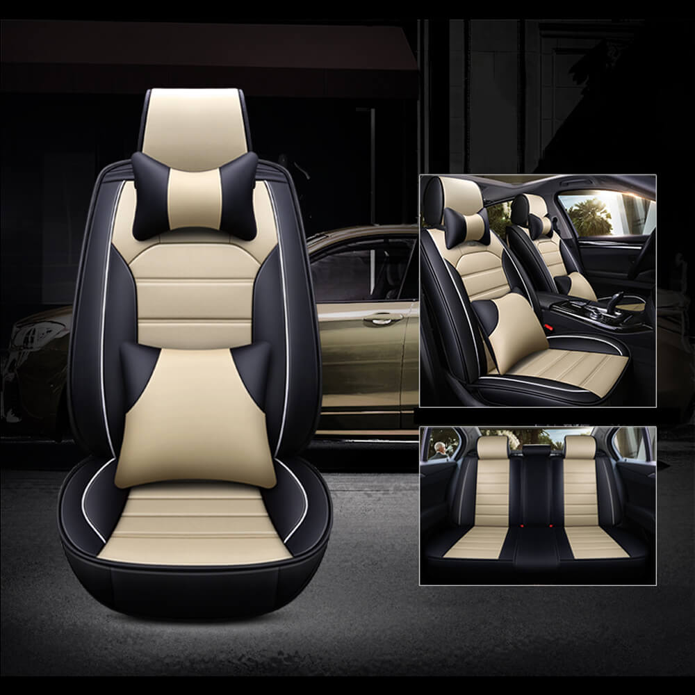 beige display of Car Seat Covers Luxury Leather 5 Seats