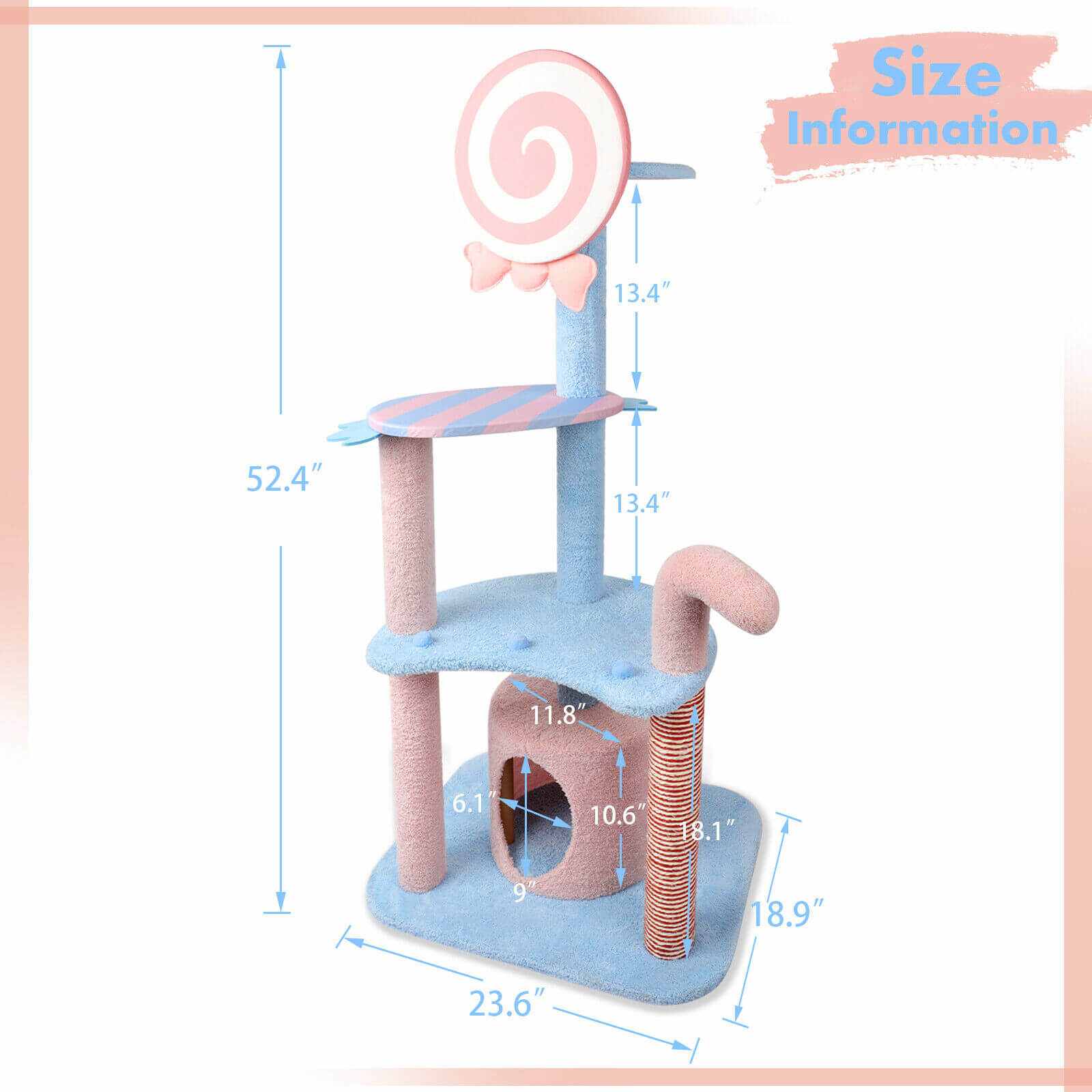 Size of durable 52.4" Cat Tower Condo Furniture Candy Shape