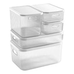 White Clear Plastic Storage Bin Container w/ Lid, 5Pcs