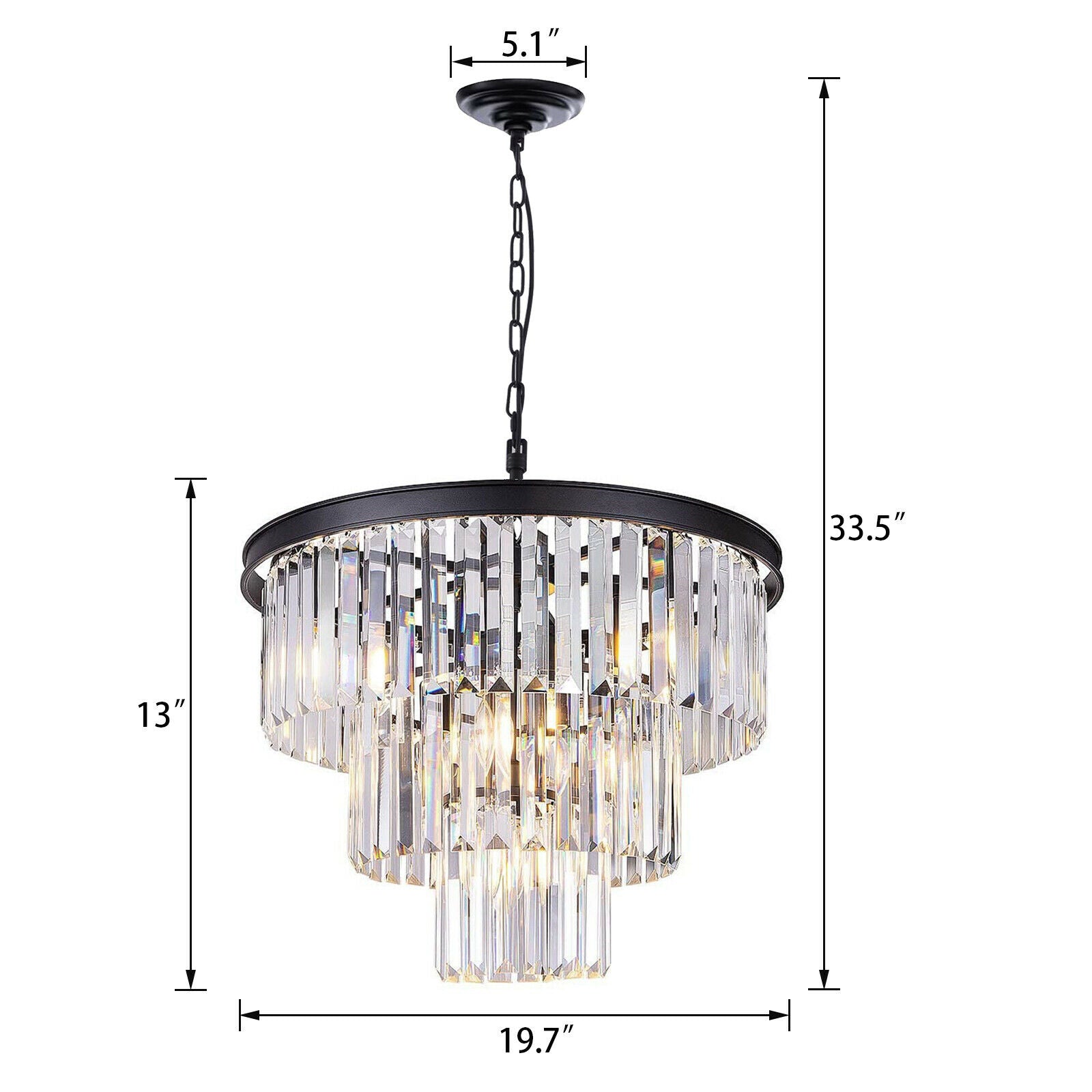 Size of Crystal Ceiling Light Chandelier 3 tier