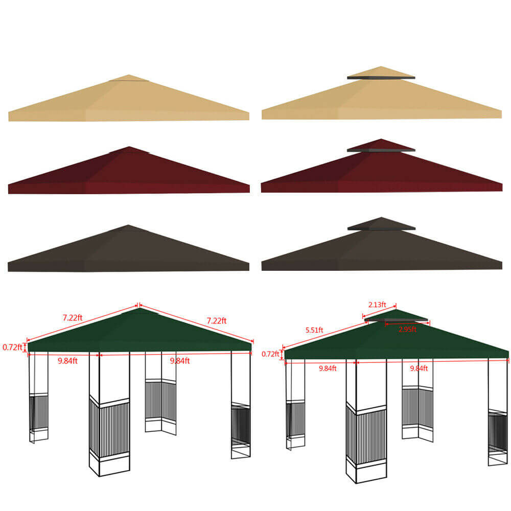 Size of 1/2Tier 10' Gazebo Top Tent Cover Sunshade Canopy Replacement