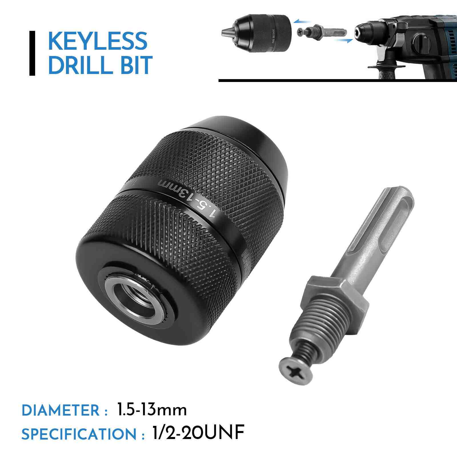 Feature of 1/2" Keyless Chuck Conversion Hex Shank Adapter Drill Bit