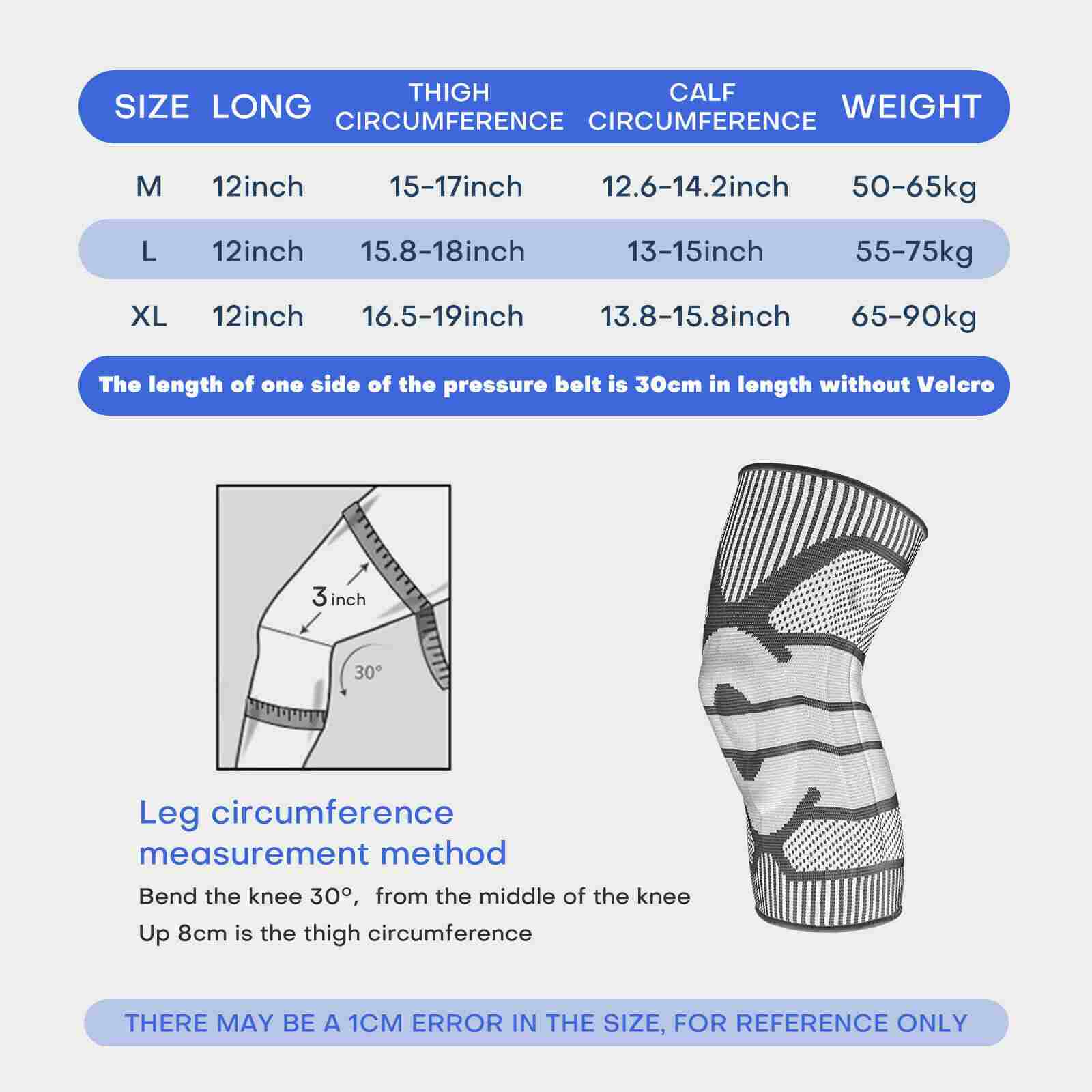 Size of Knee Brace w/ Patella Gel Pads Side Stabilizers, 2 Pcs