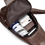 Inside of Leather Crossbody Sling Chest Bag w/ USB Charge Port