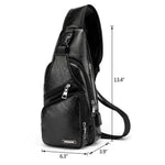 Size of Leather Crossbody Sling Chest Bag w/ USB Charge Port