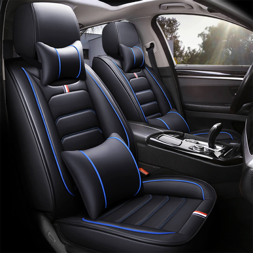 blue line front Leather Seat Covers Universal Fit 5 Seats Car