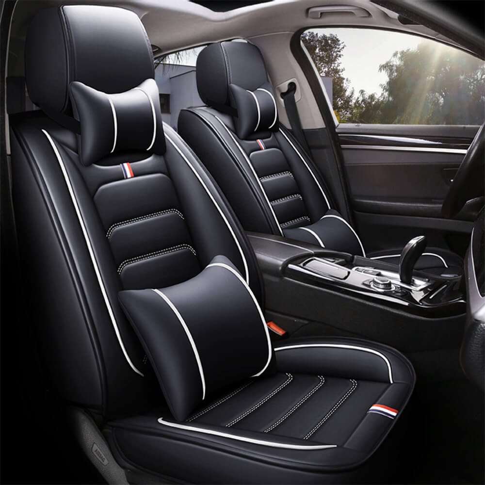 360° Black Universal Leather Look Car Seat Cover Front & Rear 5