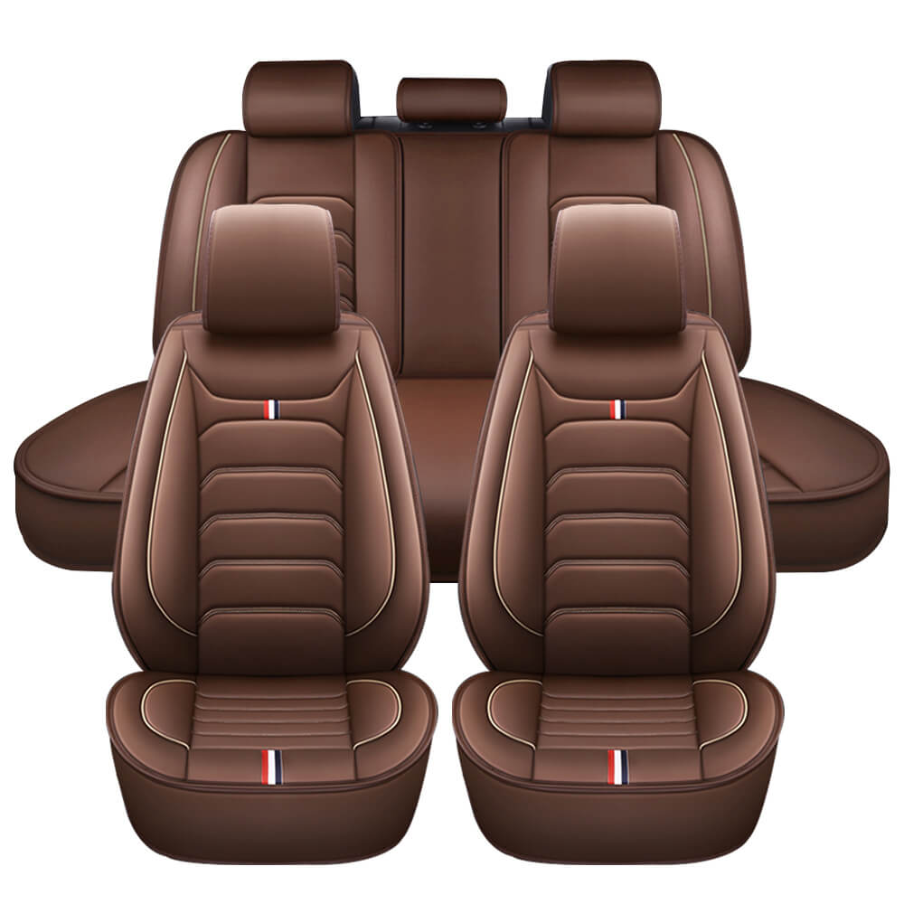 coffee Leather Seat Covers Universal Fit 5 Seats Car