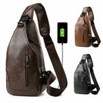 Colors of Men PU Leather Chest Sling Bag w/ USB Charging Port