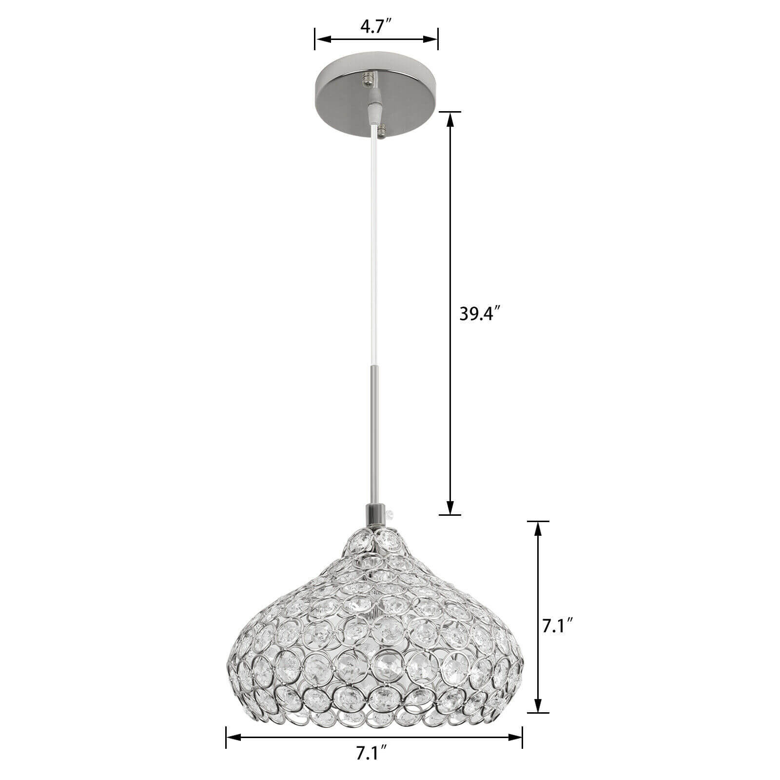 size of silver Adjustable Crystal Ceiling Light