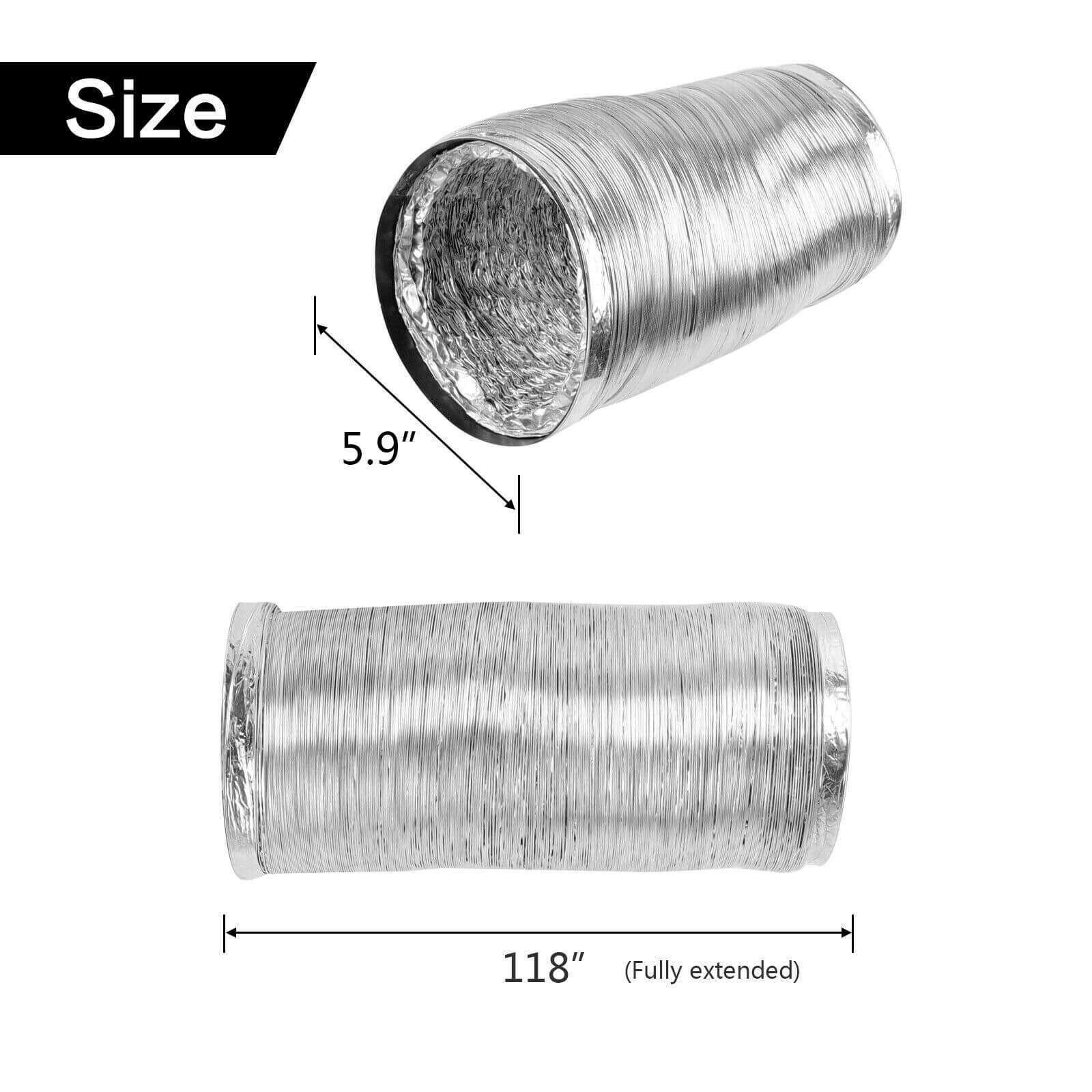 Size of 6" Non-Insulated Aluminum Air Ventilation Ducting Vent Hose