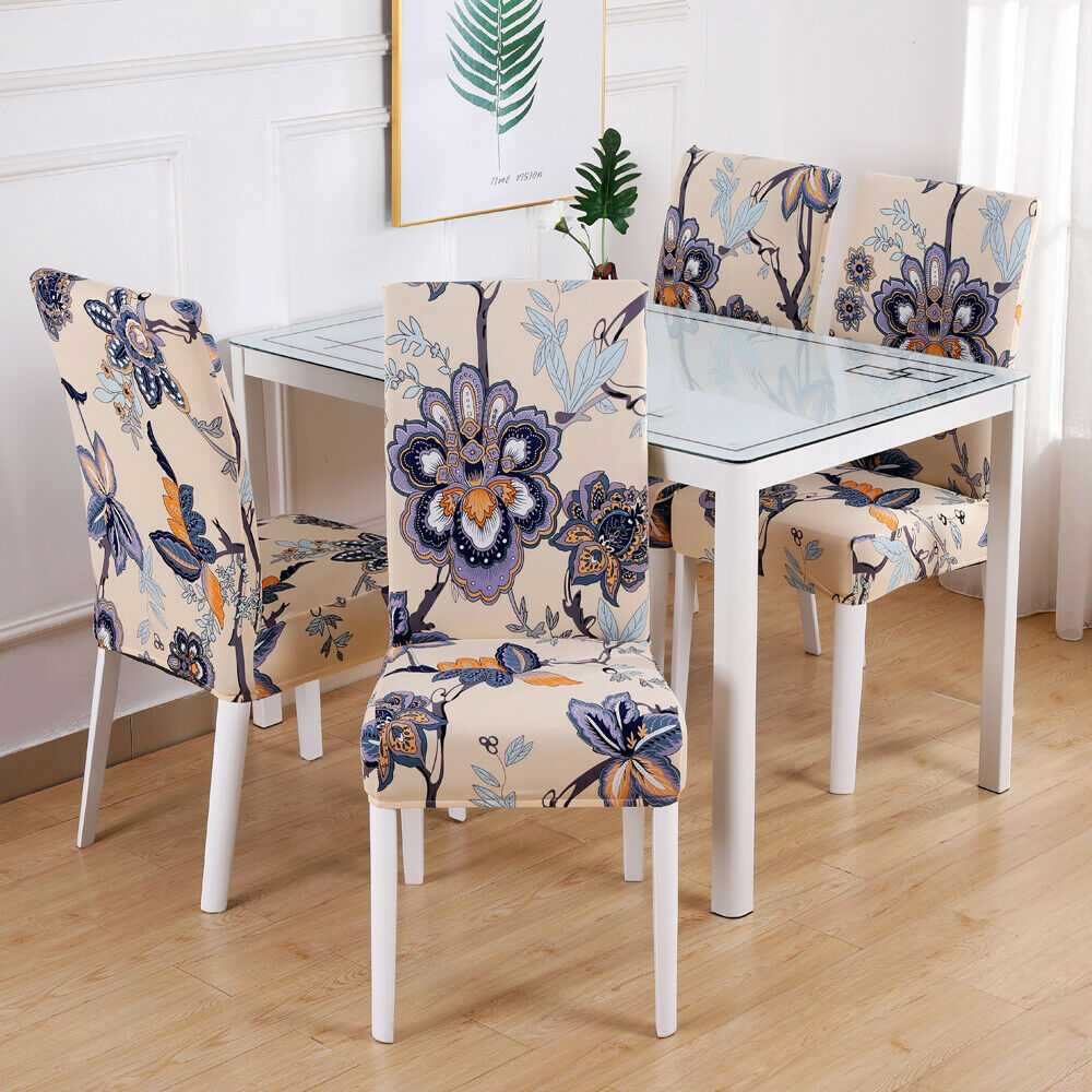 Flower of Printed Stretch Dining Chair Slipcovers, 1/4/6Pcs