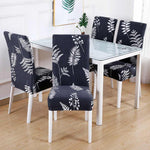 Dark Blue Printed Stretch Dining Chair Slipcovers, 1/4/6Pcs