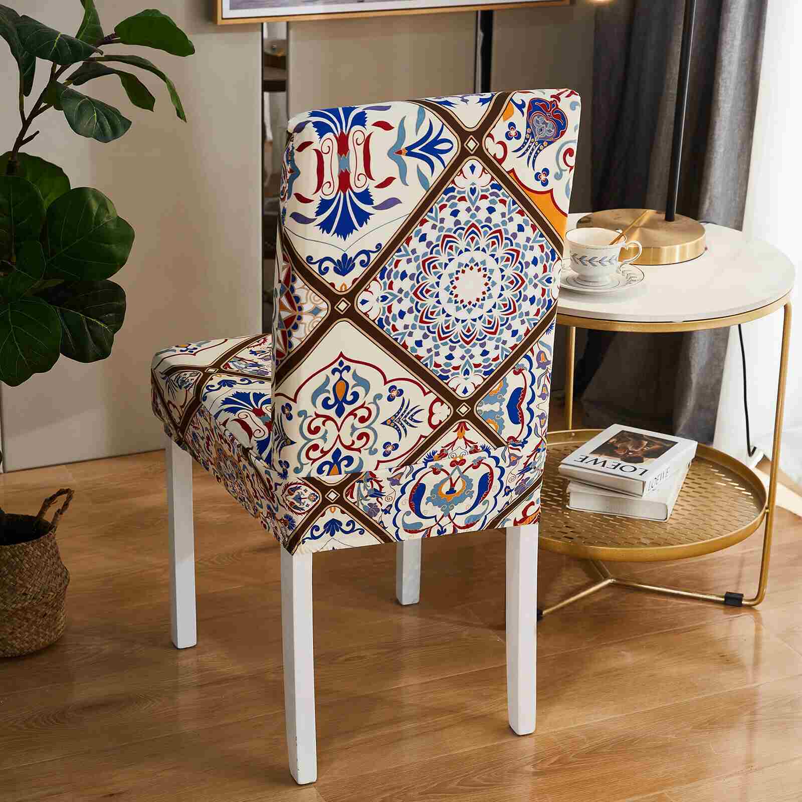 Back of Boho Printed Stretchable Dining Chair Slipcovers, 1/4/6Pcs