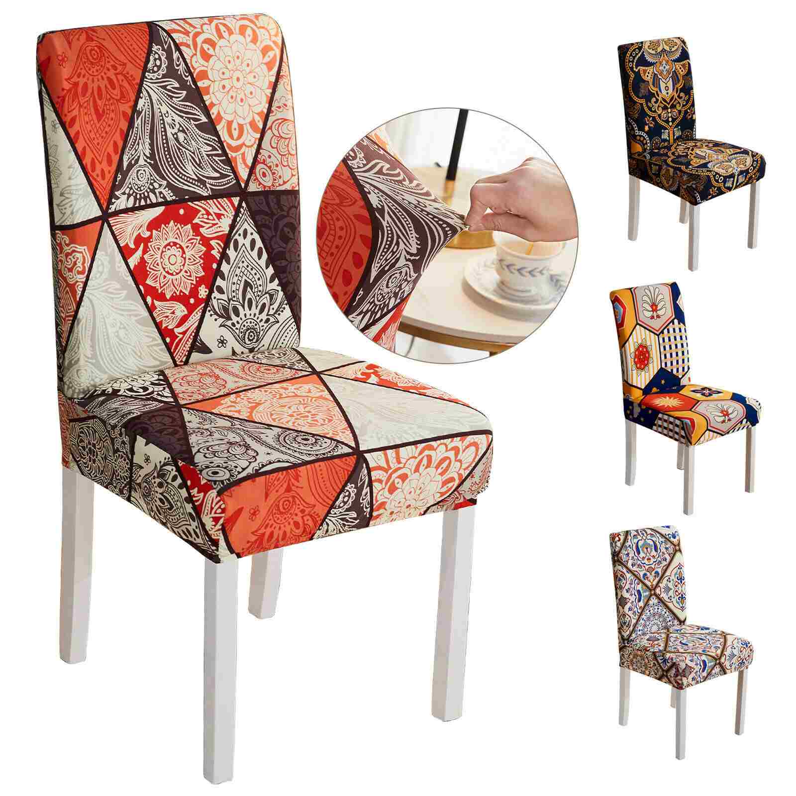 Boho Printed Stretchable Dining Chair Slipcovers, 1/4/6Pcs