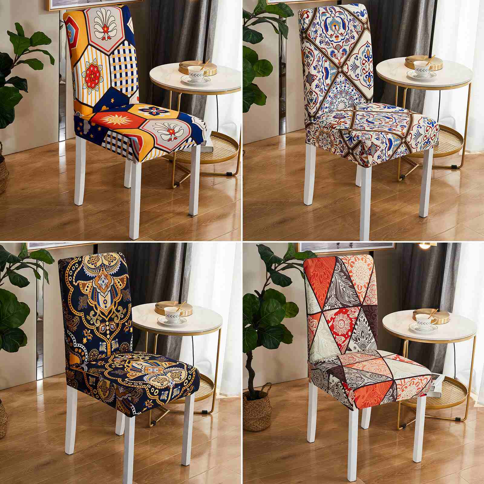 Durable Boho Printed Stretchable Dining Chair Slipcovers, 1/4/6Pcs
