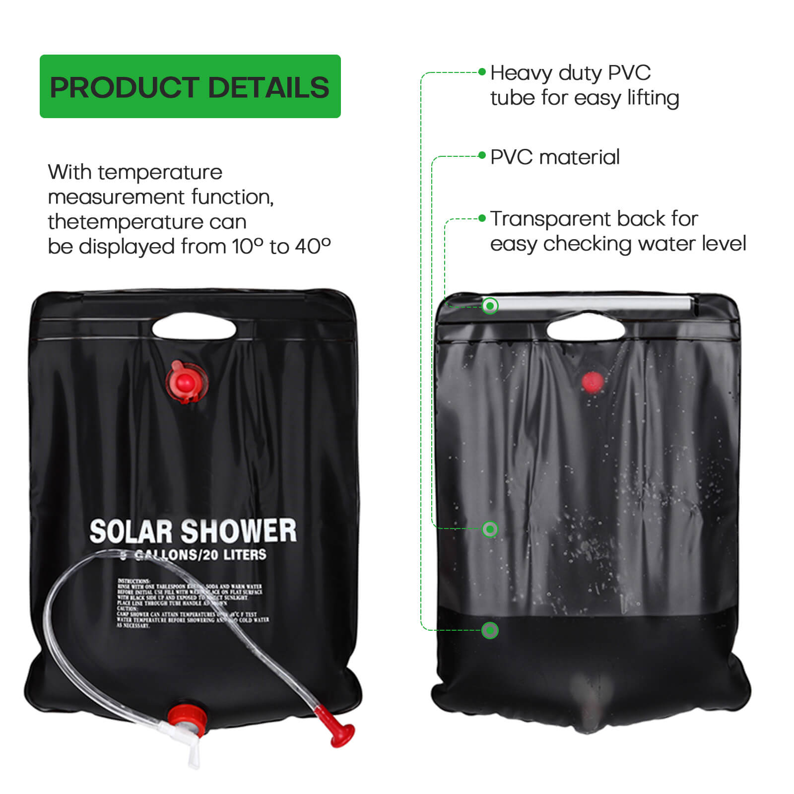 Details of the solar camping shower bag