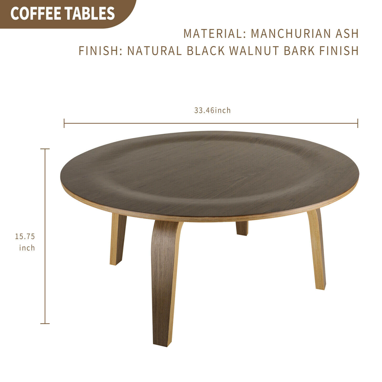 Solid Wood Round Coffee Table size