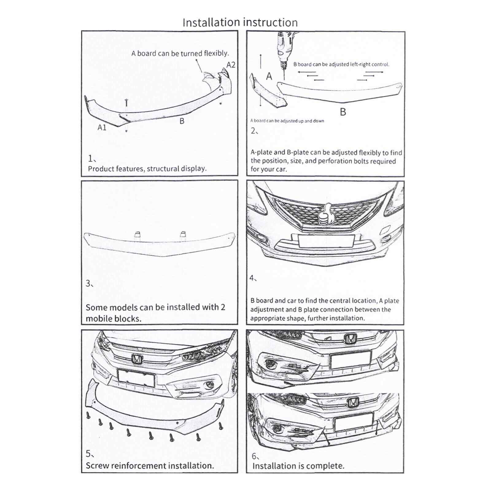 install steps of Universal Car Front Bumper Lip Body Kit Spoiler, 4Pcs