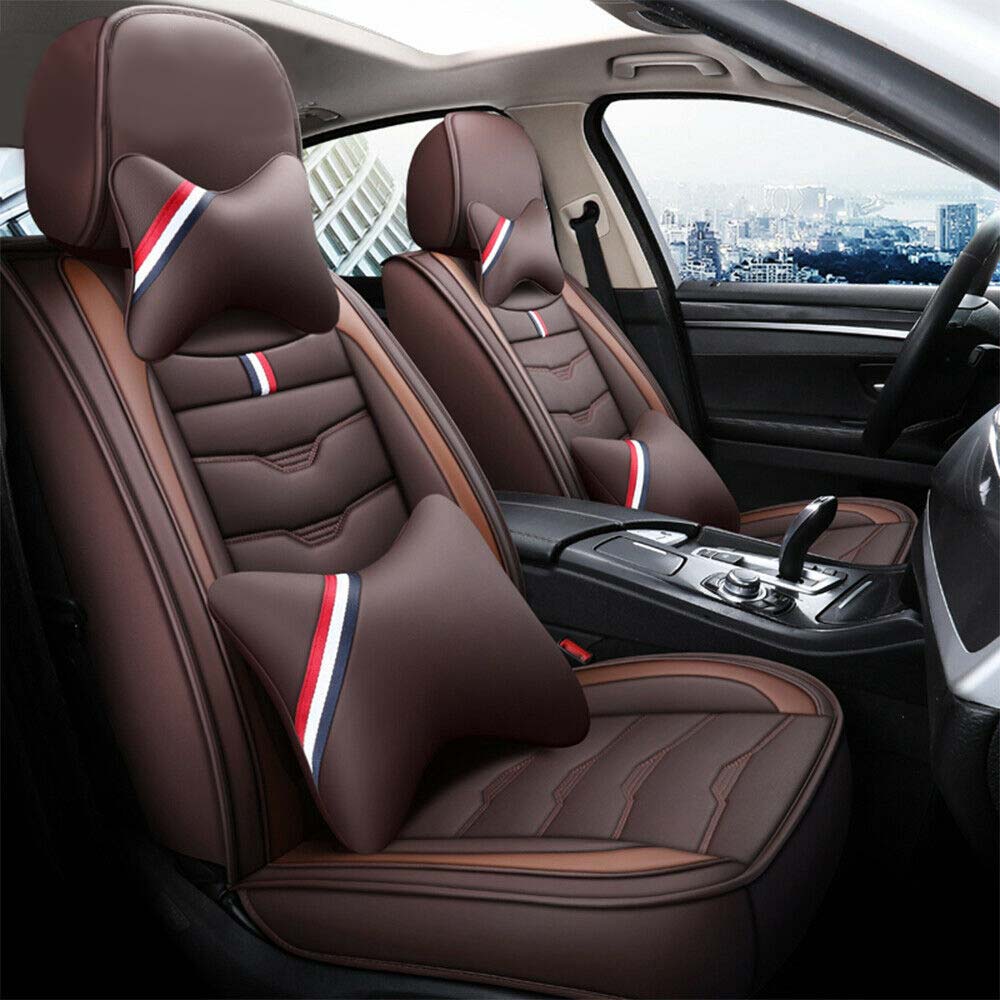 Brown Front Seat of Universal Car Leather Seat Covers, 5 Seats