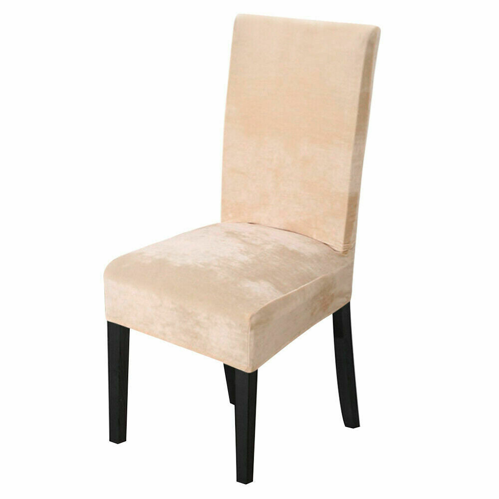 Khaki Velvet Dining Chair Spandex Slipcovers, 1/4/6Pcs