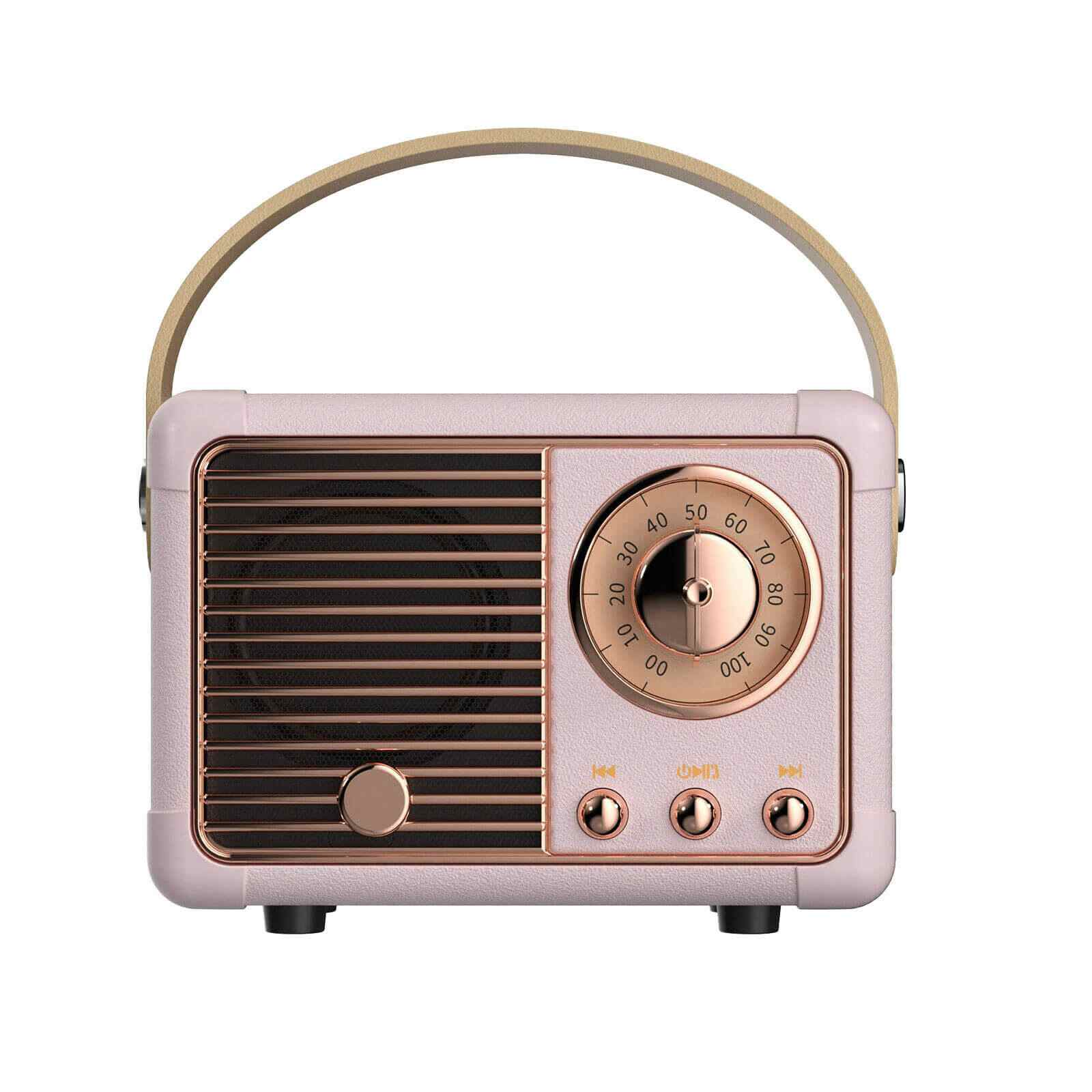 Pink Mini Wireless Retro Bluetooth Stereo Speakers Radio w/ Handle