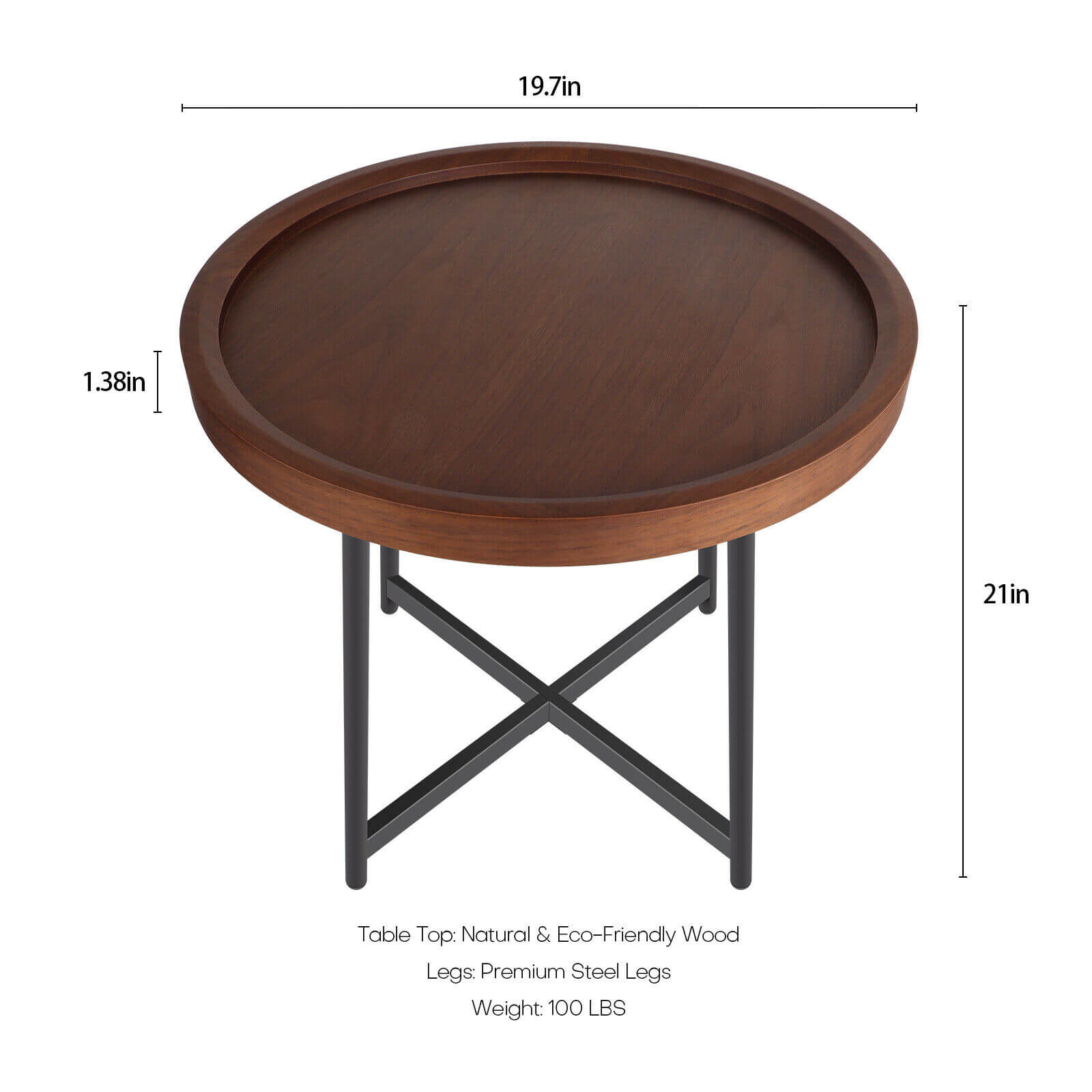 size of round Wood Coffee Corner End Table