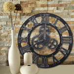 Display of 12/16/23in Large Gear Wall Clock Roman Numbers 3D Big Dial