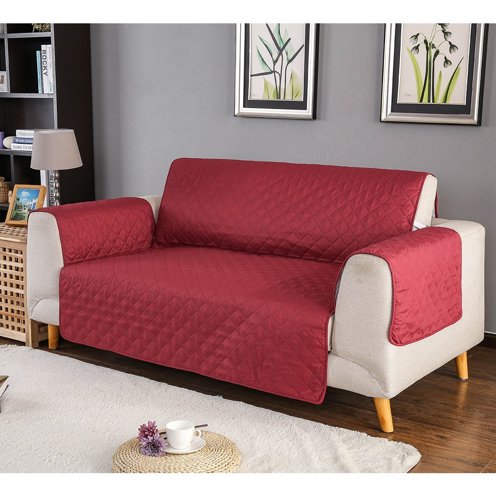 Red Microfiber Quilted Sofa Cover