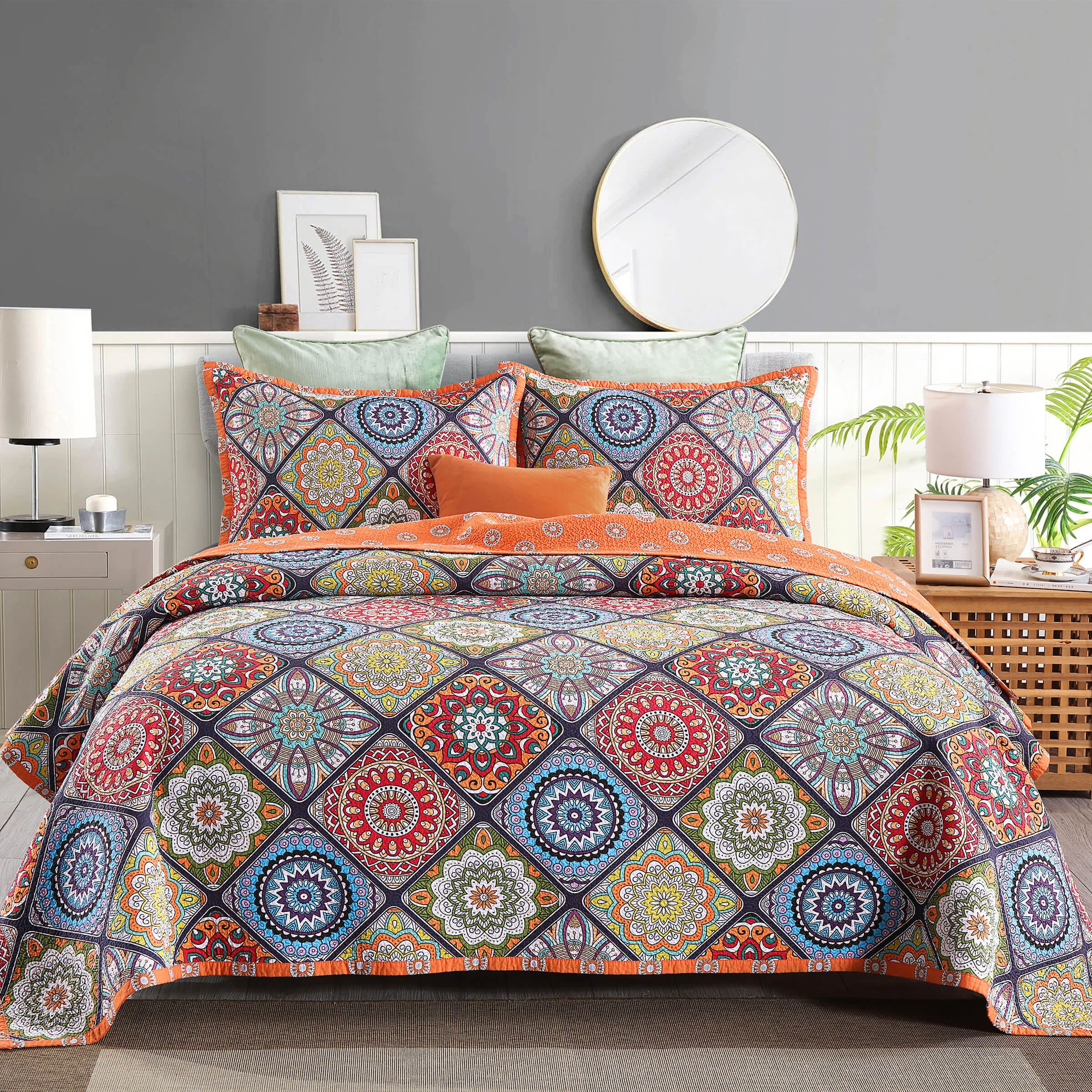 Clearance Exotic Cotton Quilt Set Reversible Bedspread Lightweight for All Season, Queen Size