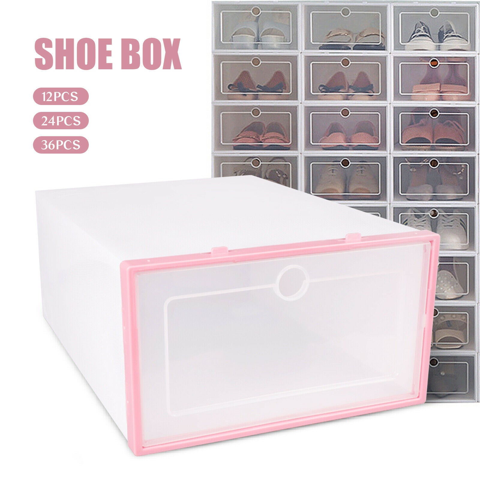 Plastic Clear Shoe Boxes, 12/24/36 Pcs